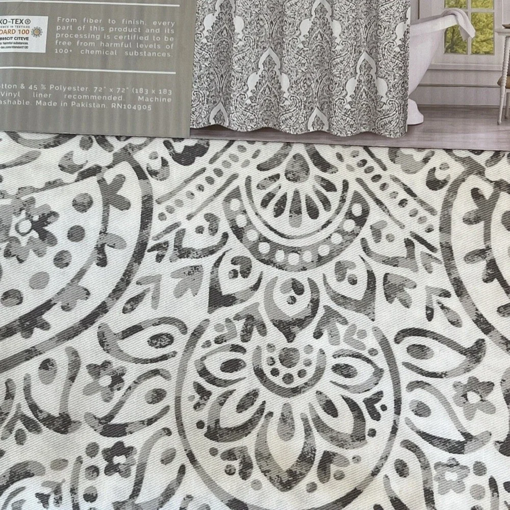New Indigo Loft Paisley Medallion Flower Shower Curtain White Gray Cotton Blend